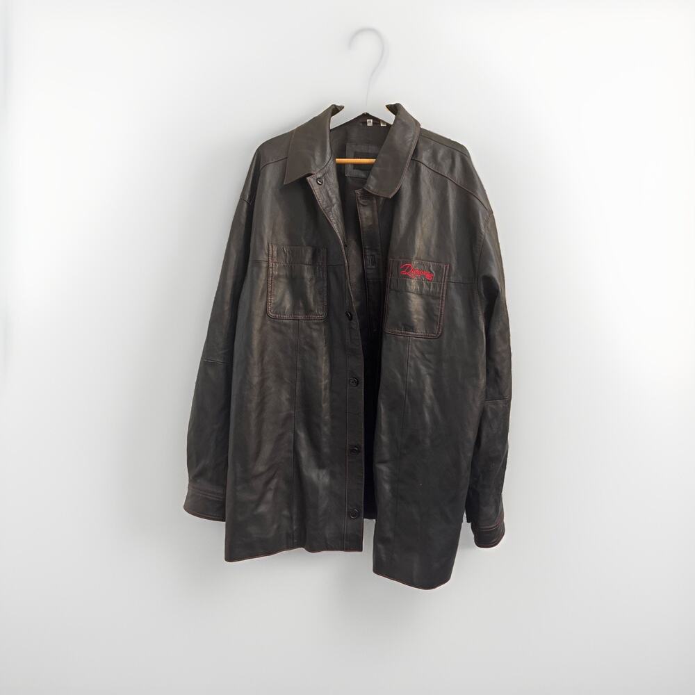 Durango Men’s Leather Coat 4x Black With Red Trim Button Front